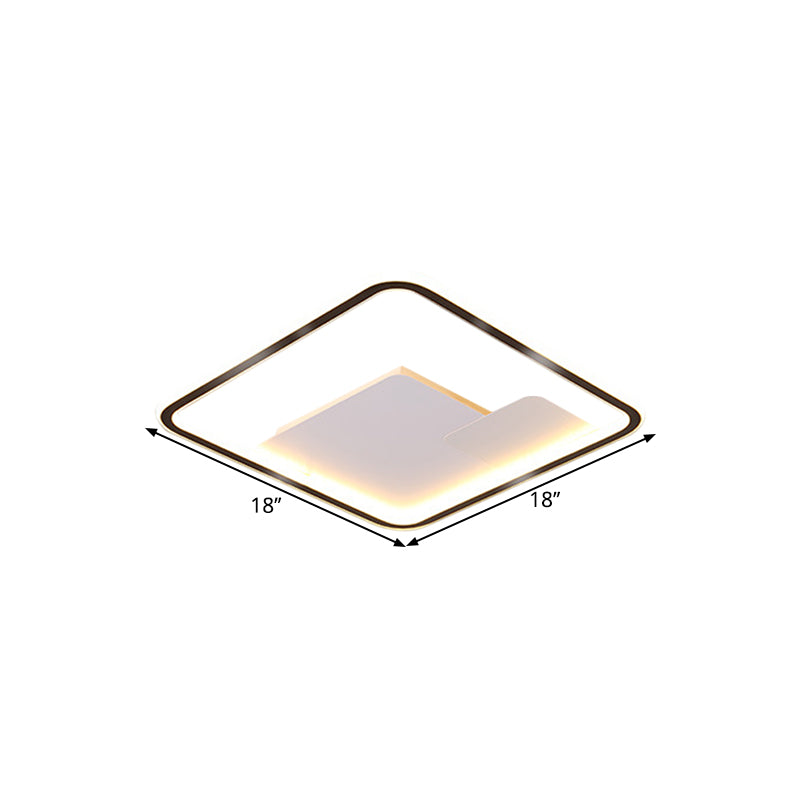 Nordic Style Square Ceiling Fixture Metal 18"/21.5" Wide LED Bedroom Flush Mount Lighting in Black, Warm/White Light