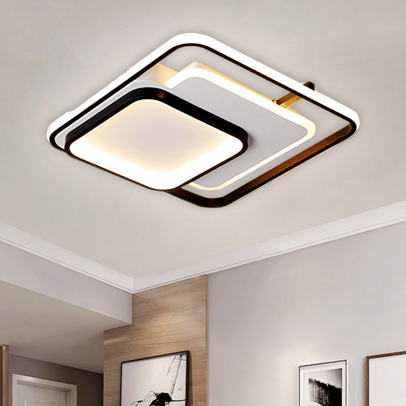 Metal Rectangle/Square Ceiling Flush Simplicity LED Black Flush Mount in Warm/White Light, 16.5"/20.5"/33.5" Wide
