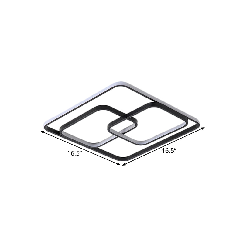 Metal Square and Rectangle Ceiling Lamp Contemporary 16.5"/20.5" W LED Black Flush Mount Lighting, Warm/White Light