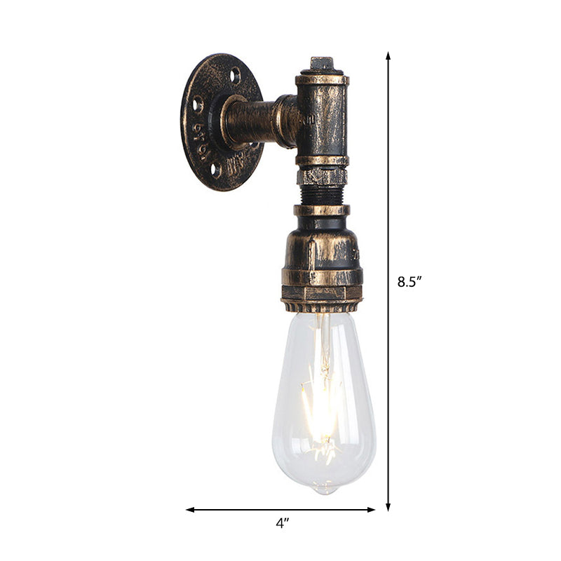 1 Bulb Wall Sconce Lighting with Water Pipe Metal Shade Rustic Industrial Living Room Wall Lamp in Bronze