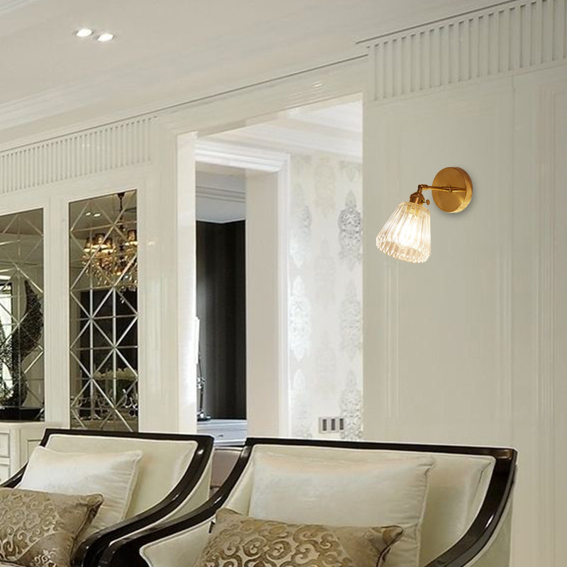 1 Light Tapered Sconce Light Fixture Industrial Brown Clear Textured Glass Wall Lamp