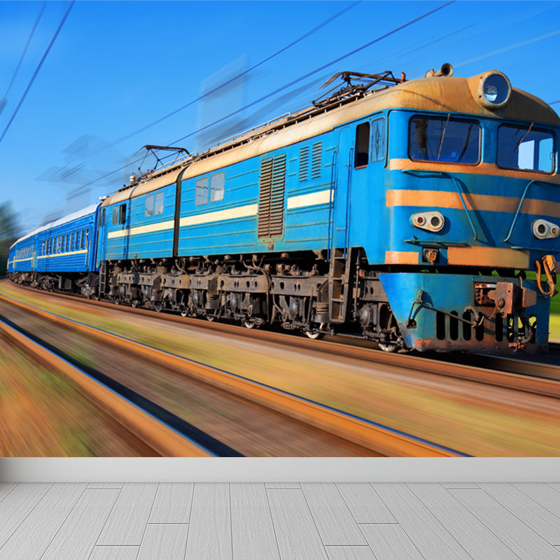 Light Color Train Mural Wallpaper Vehicle Industrial Stain Resistant Wall Covering