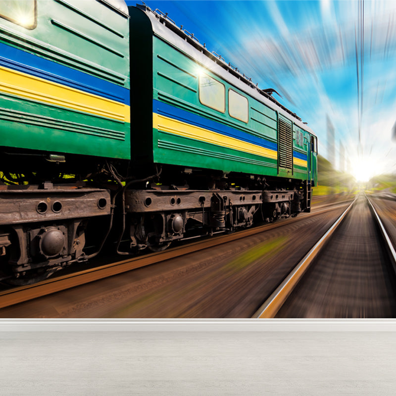 Light Color Train Mural Wallpaper Vehicle Industrial Stain Resistant Wall Covering