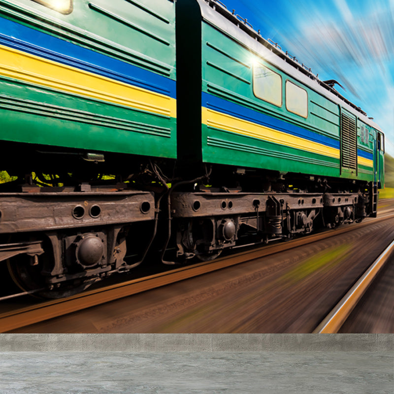 Light Color Train Mural Wallpaper Vehicle Industrial Stain Resistant Wall Covering