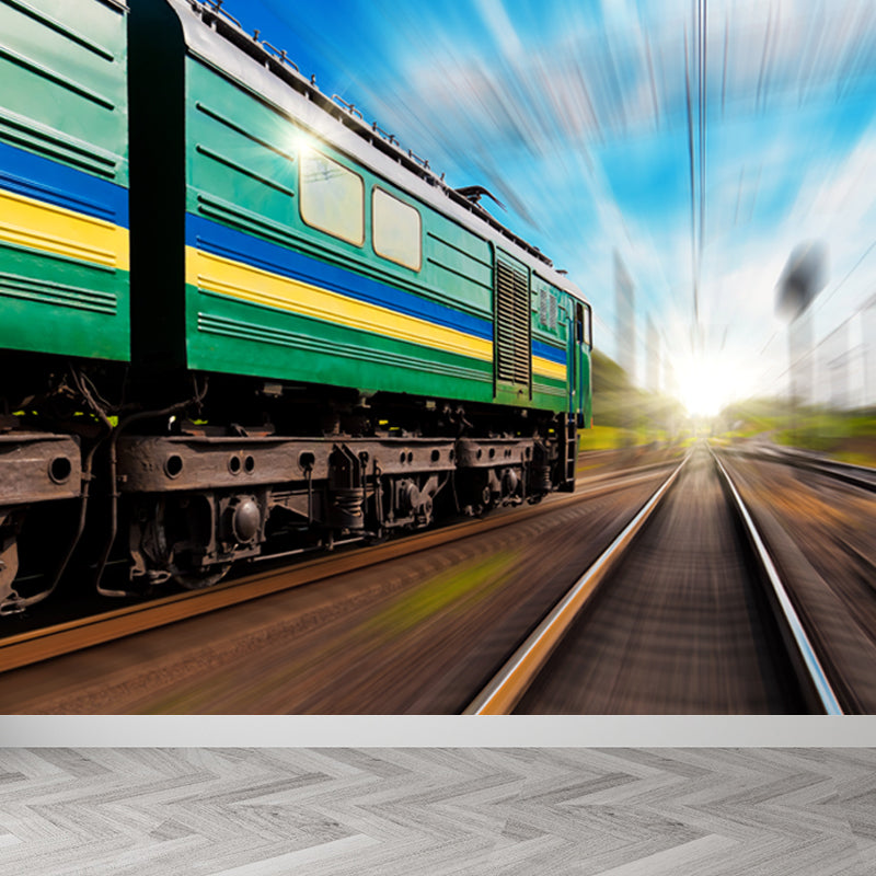 Light Color Train Mural Wallpaper Vehicle Industrial Stain Resistant Wall Covering