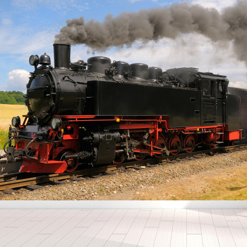 Light Color Train Mural Wallpaper Vehicle Industrial Stain Resistant Wall Covering