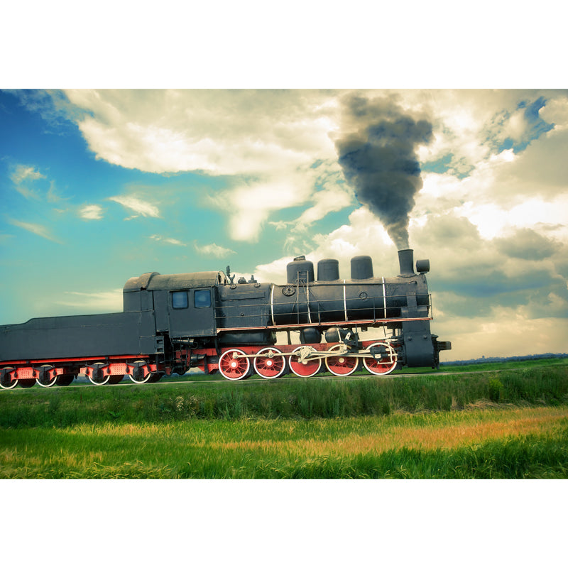 Non-Woven Texture Decorative Mural Decal Steampunk Onrushing Train Wall Covering