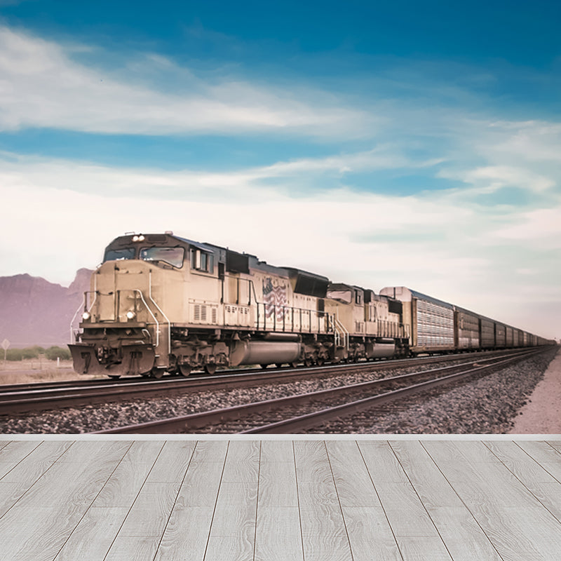 Non-Woven Texture Decorative Mural Decal Steampunk Onrushing Train Wall Covering