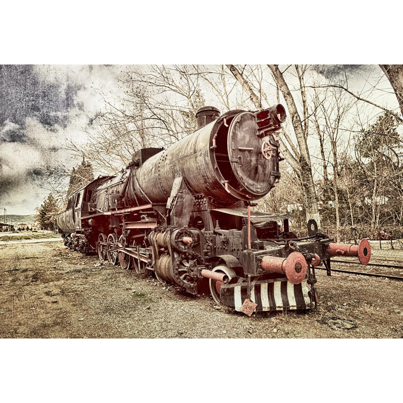 Industrial Autumn Train Wall Mural Soft Color Decorative Wall Art for Living Room