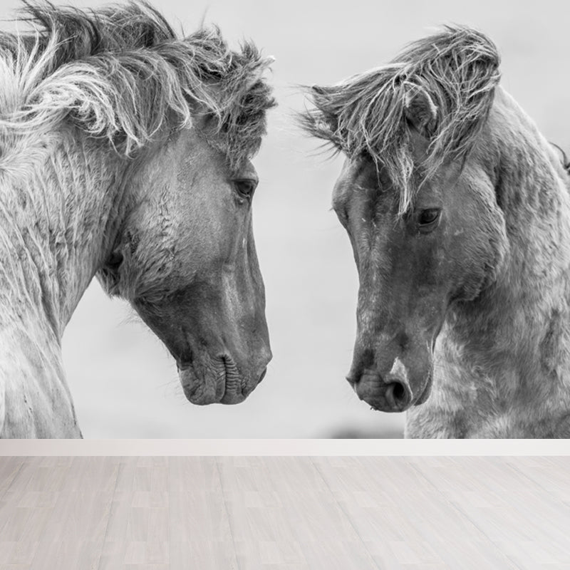 Horses Print Mural Decal Contemporary Non-Woven Texture Wall Art in Pastel Color