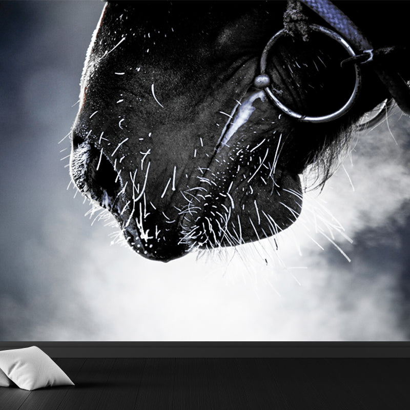 Contemporary Asian Horse Mural Wallpaper Light Color Nature Animals Wall Covering