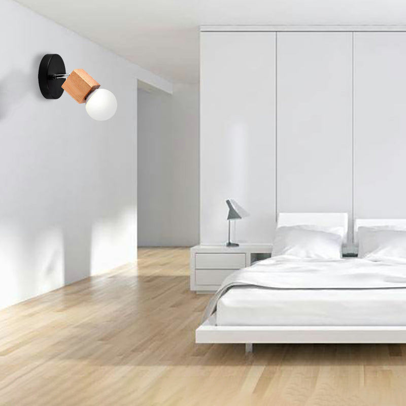 Schwarz/Weiß 1 Kopfwandlicht Leuchte Industriestil Holz quadratische Wandmontage Licht mit kreisförmiger Rückenplatte