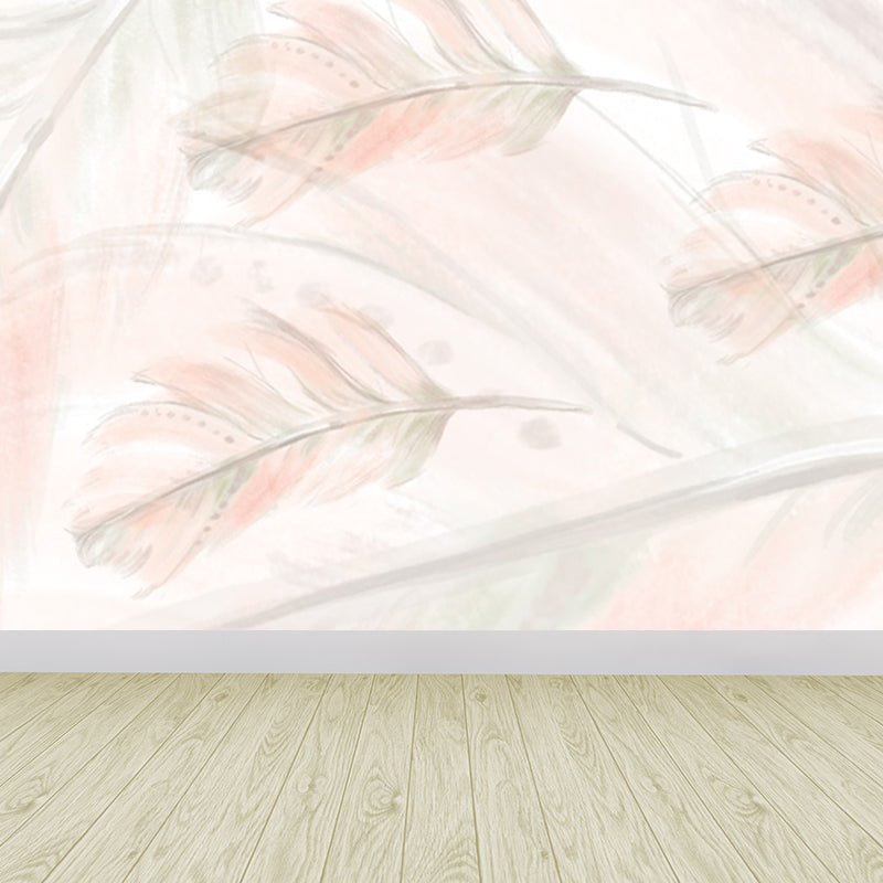 Illustration Feathers Mural Decal for Girls Bedroom, Light Color, Custom Printed