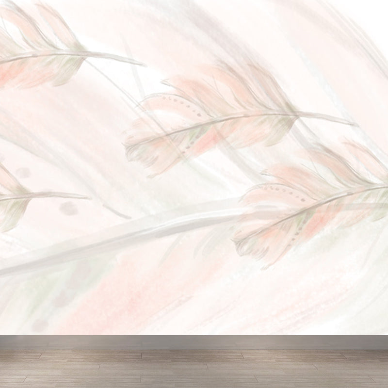 Illustration Feathers Mural Decal for Girls Bedroom, Light Color, Custom Printed