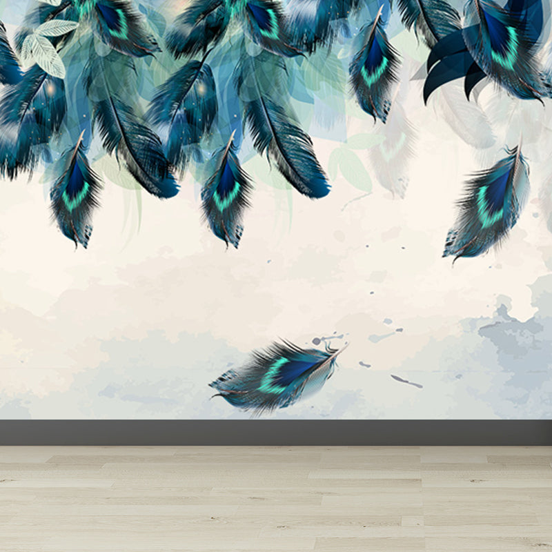 Feather Mural Wallpaper Pastel Color Contemporary Wall Covering for Girls Bedroom