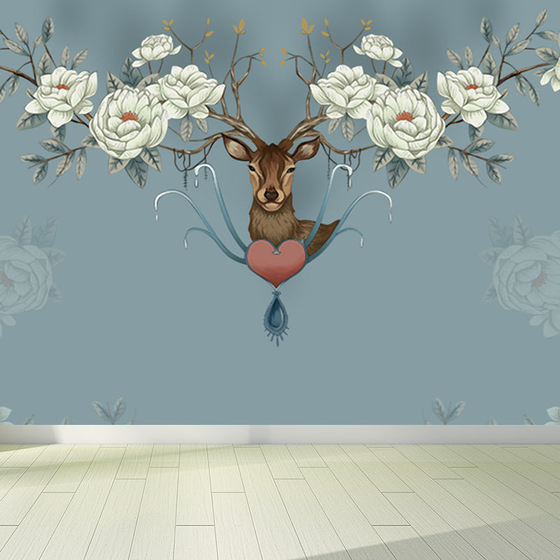 Reindeer Mural Wallpaper Modern Non-Woven Material Wall Covering in Pastel Color