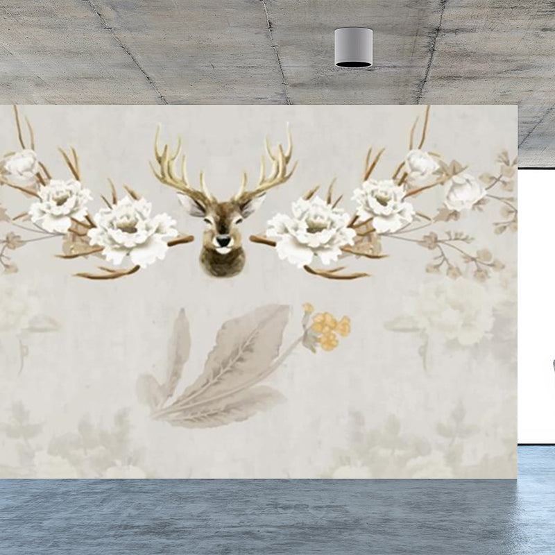 Reindeer Mural Wallpaper Modern Non-Woven Material Wall Covering in Pastel Color