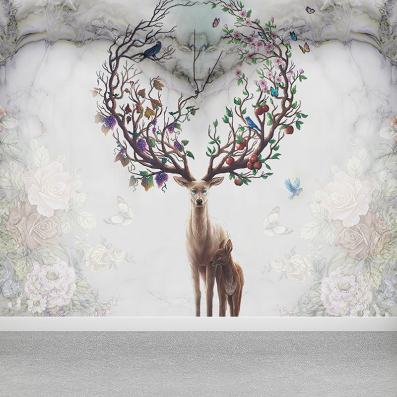 Forest Leisure Reindeer Mural Wallpaper Contemporary Non-Woven Material Wall Decor