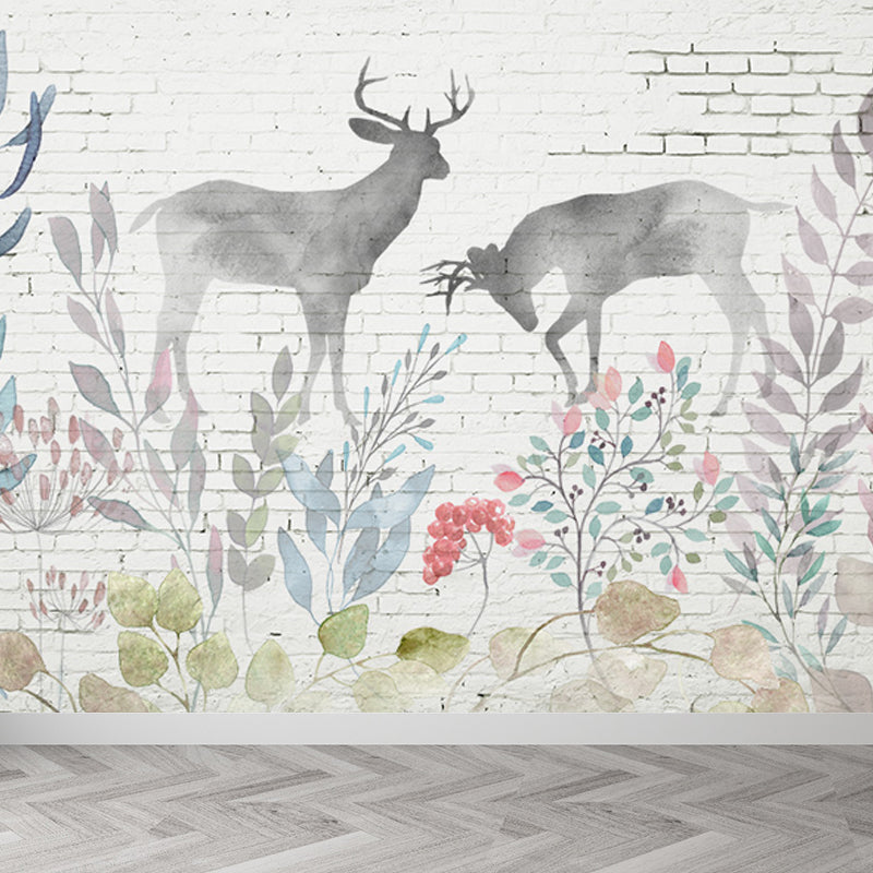 Peaceable Reindeer Mural Wallpaper Soft Color Modern Wall Covering for Living Room