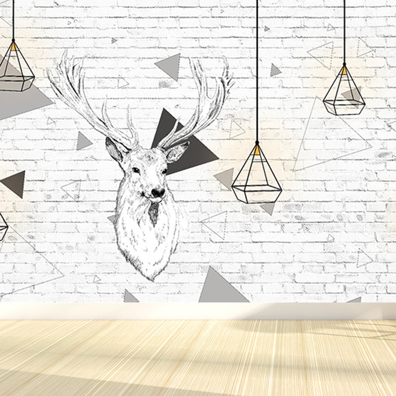 Peaceable Reindeer Mural Wallpaper Soft Color Modern Wall Covering for Living Room