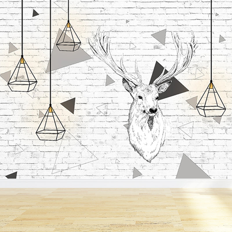 Peaceable Reindeer Mural Wallpaper Soft Color Modern Wall Covering for Living Room