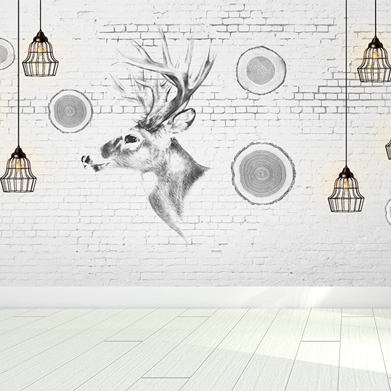 Modern Reindeer Mural Decal Light Color Waterproofing Wall Covering for Bathroom