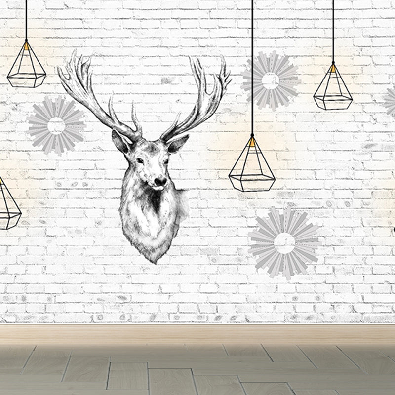 Modern Reindeer Mural Decal Light Color Waterproofing Wall Covering for Bathroom