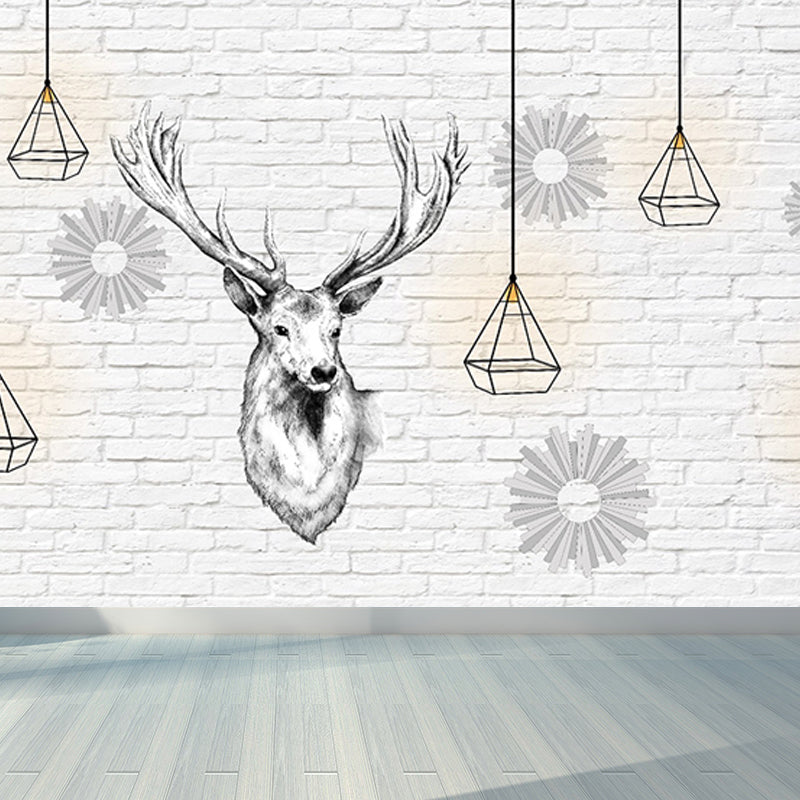 Modern Reindeer Mural Decal Light Color Waterproofing Wall Covering for Bathroom