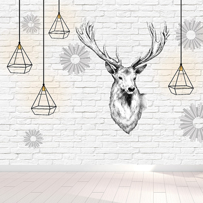Modern Reindeer Mural Decal Light Color Waterproofing Wall Covering for Bathroom