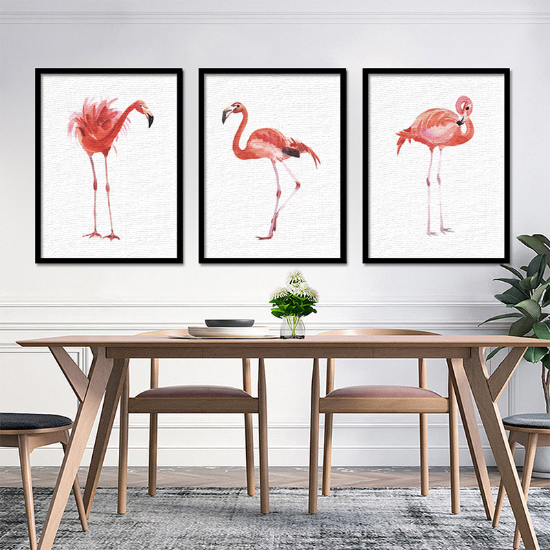 Red Flamingo Wall Art Textured Surface Minimalistic Dining Room Canvas Print