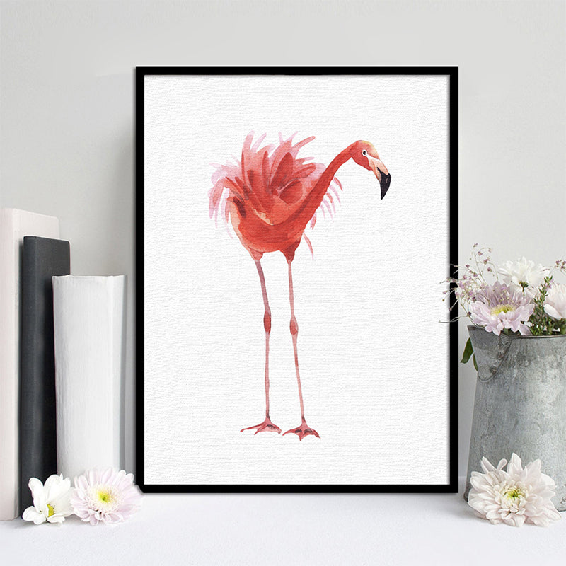 Red Flamingo Wall Art Textured Surface Minimalistic Dining Room Canvas Print