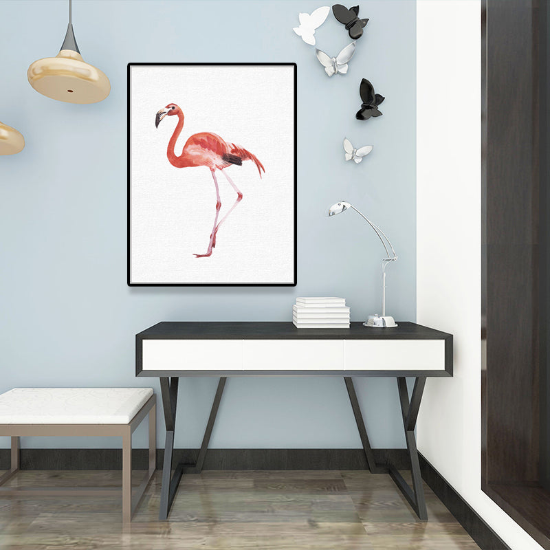 Red Flamingo Wall Art Textured Surface Minimalistic Dining Room Canvas Print