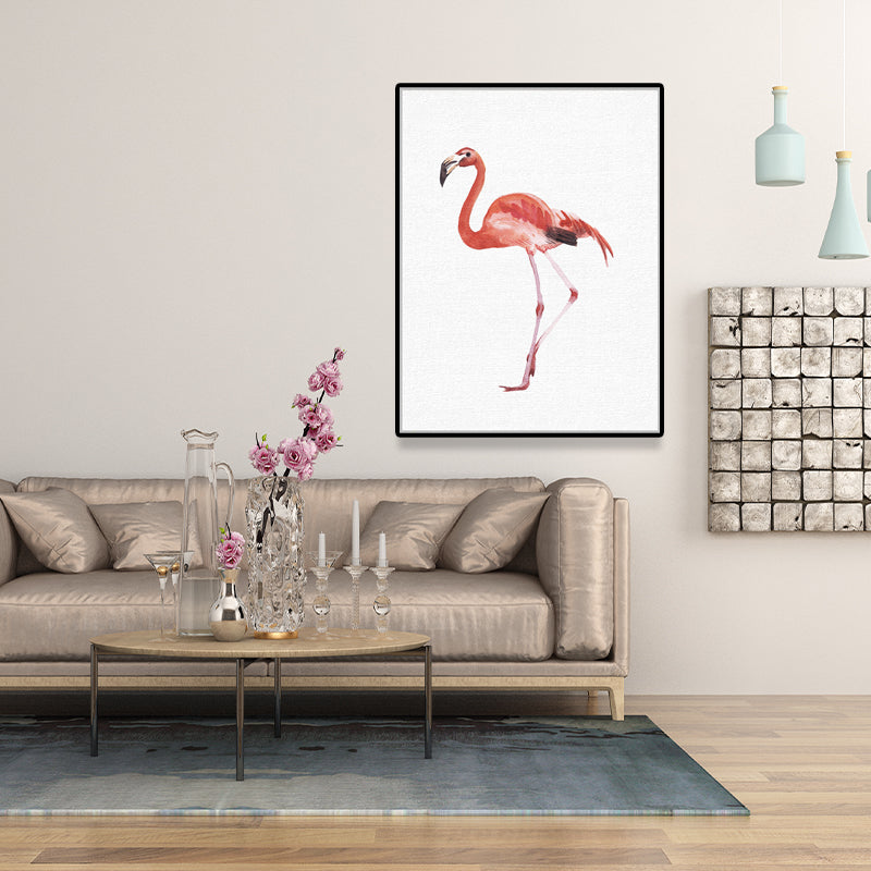 Red Flamingo Wall Art Textured Surface Minimalistic Dining Room Canvas Print