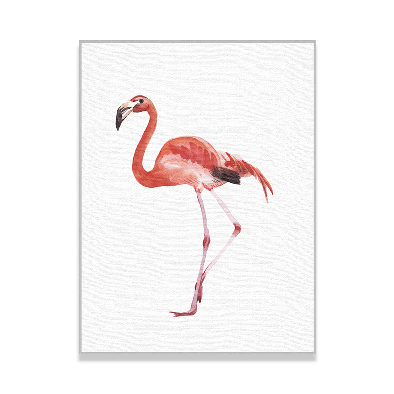 Red Flamingo Wall Art Textured Surface Minimalistic Dining Room Canvas Print