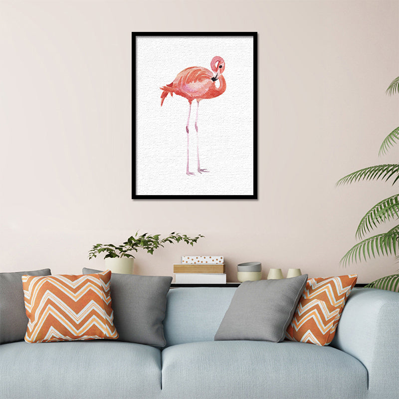 Red Flamingo Wall Art Textured Surface Minimalistic Dining Room Canvas Print