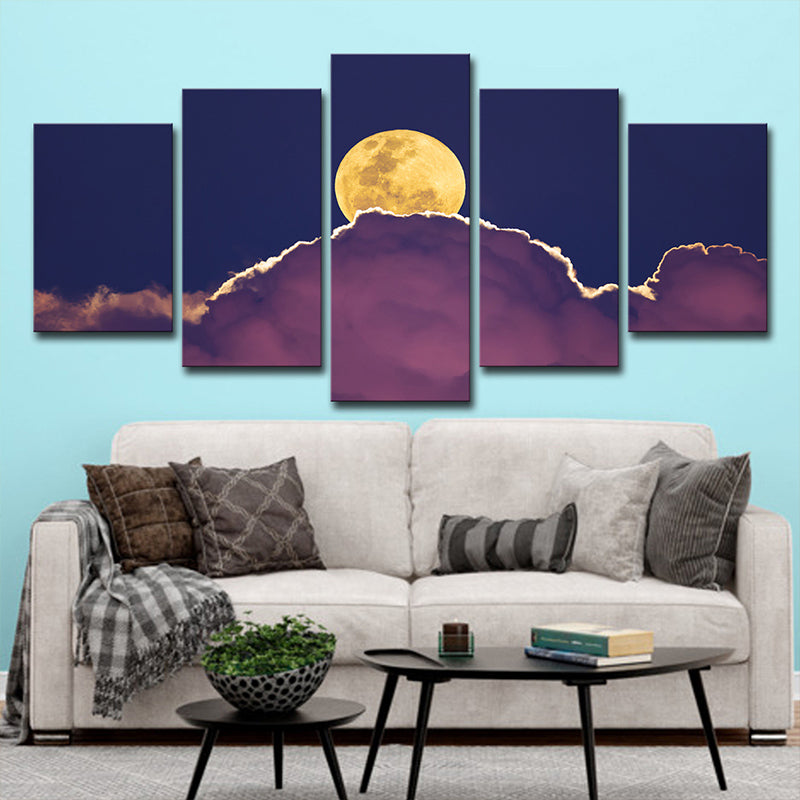 Purple Night Sky Canvas Print Full Moon Behind the Cloud Kids Multi-Piece Wall Art
