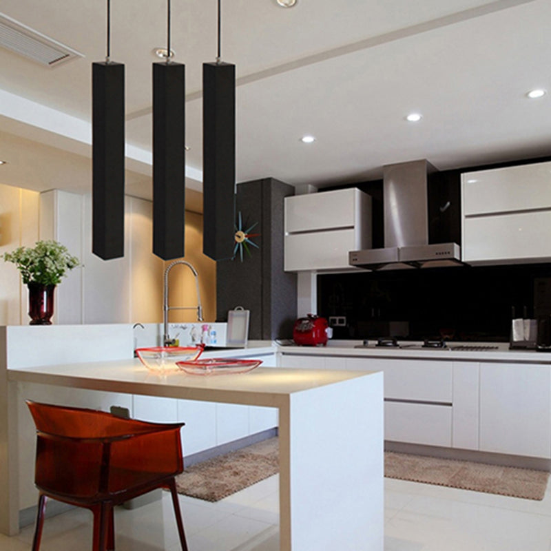 Lampe plafond cuboïde noir mat contemporain Metal Salle à manger LED Pendante Lumière en blanc / chaud