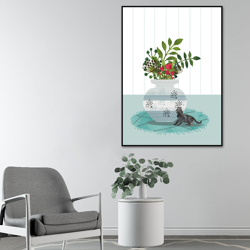 Impression d'art chat et plante en Pot, toile de couleur douce, décoration murale pour salon, Surface texturée