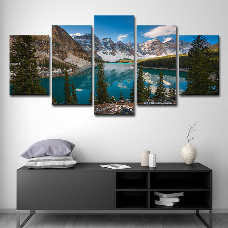 Modern Nature Landscape Wall Art Blue-Green Mountain and Lake Scenery Canvas Print