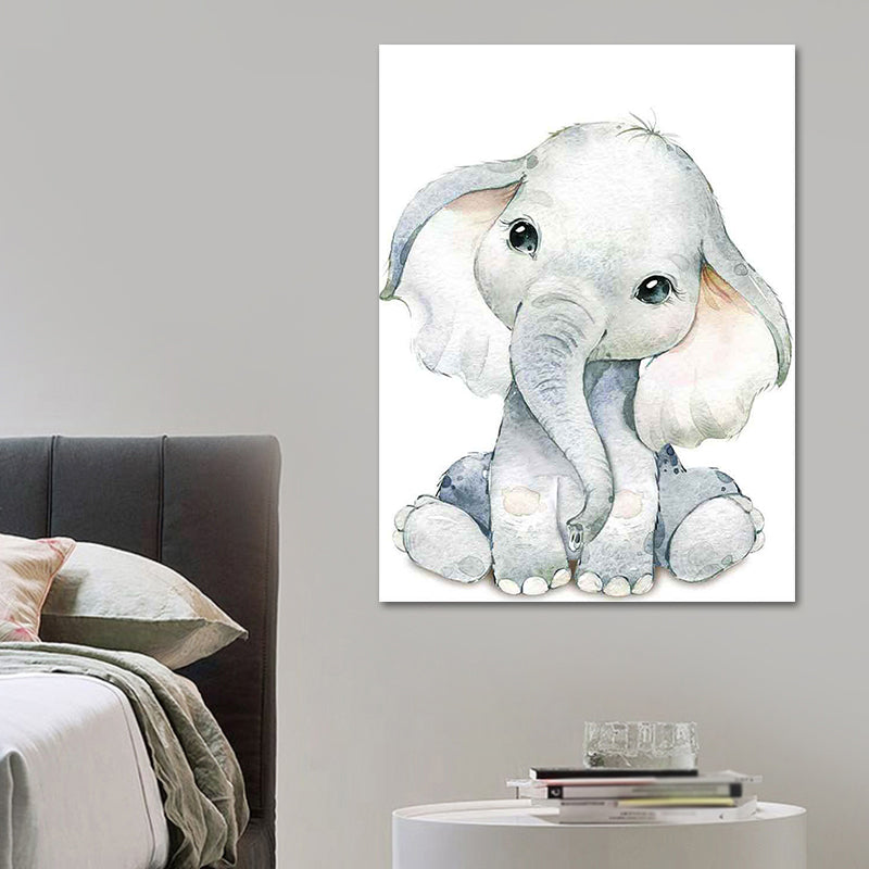 Cute Cartoon Animal Painting Canvas Wall Art for Baby Room, White, Textured Surface