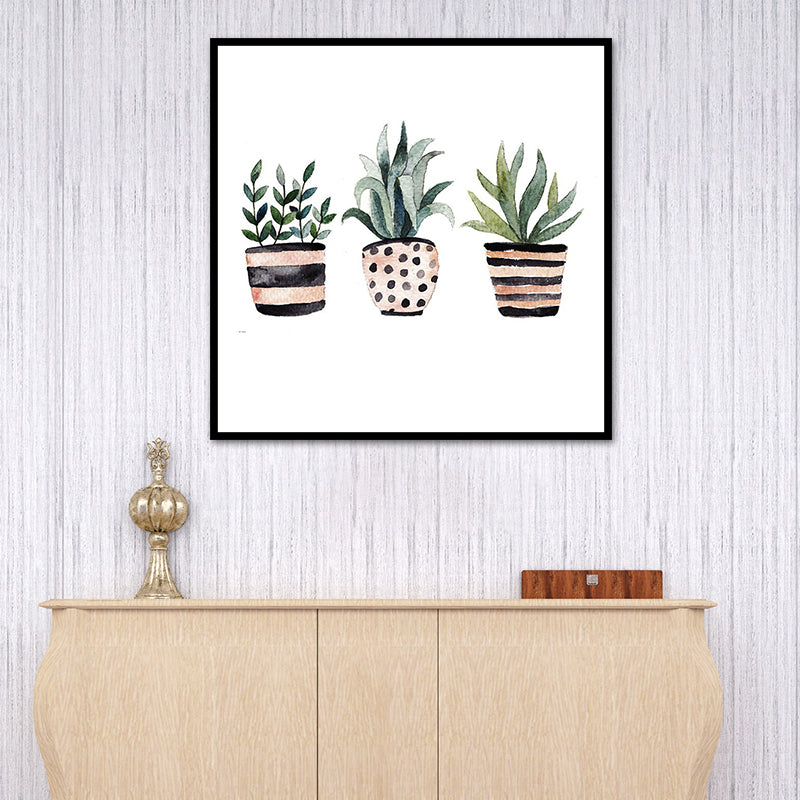 Childrens Art Cat Canvas Print White Botanical Wall Decor for Kids Bedroom, Textured