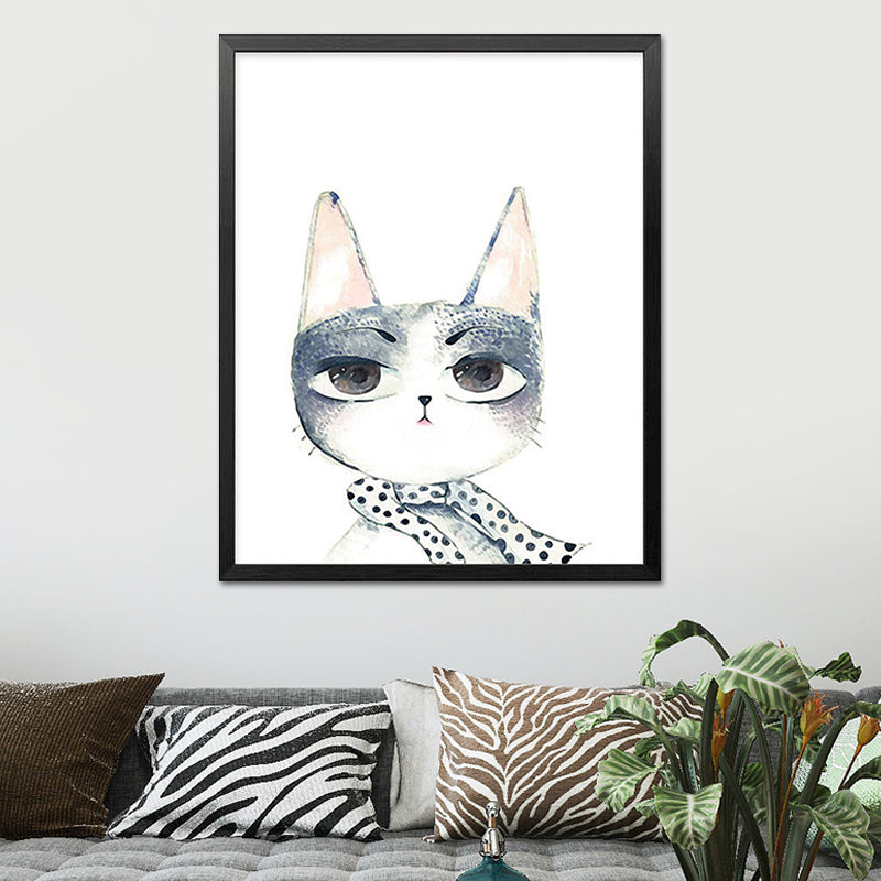 Canvas Textured Wall Art Cartoon Animal Watercolor Drawing Wall Decoration in White