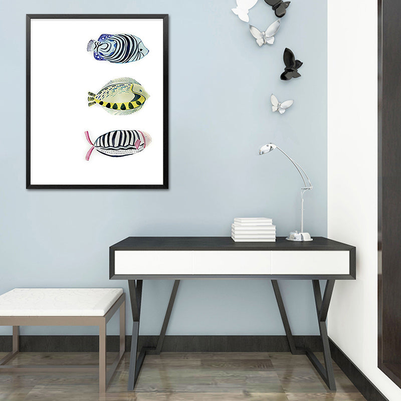 Canvas Textured Wall Art Cartoon Animal Watercolor Drawing Wall Decoration in White