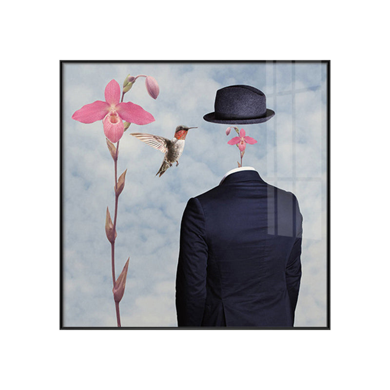 Man without Face Wall Art Black and Pink Surrealism Canvas Print for Sitting Room