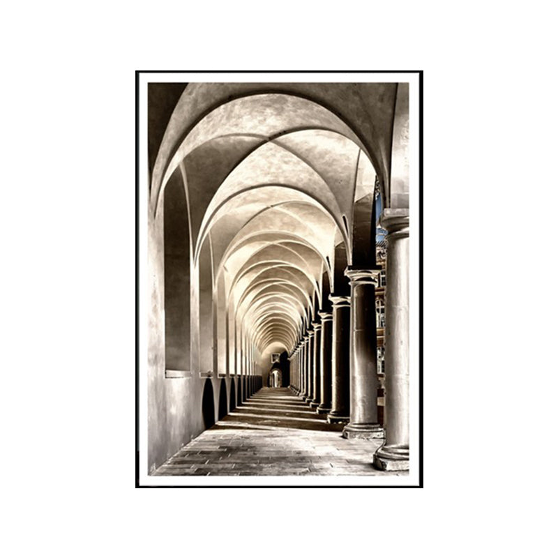 Fortress Arched Way Canvas Print Textured Contemporary Corridor Wall Art in Grey