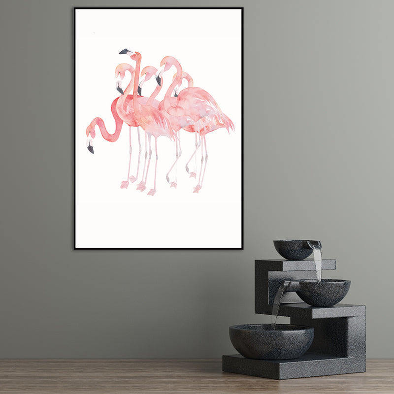 Trendy Flamingo Painting Wall Art for Living Room Animal Print Canvas in Pink-White
