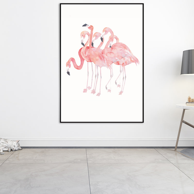 Trendy Flamingo Painting Wall Art for Living Room Animal Print Canvas in Pink-White