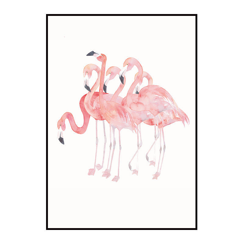 Trendy Flamingo Painting Wall Art for Living Room Animal Print Canvas in Pink-White