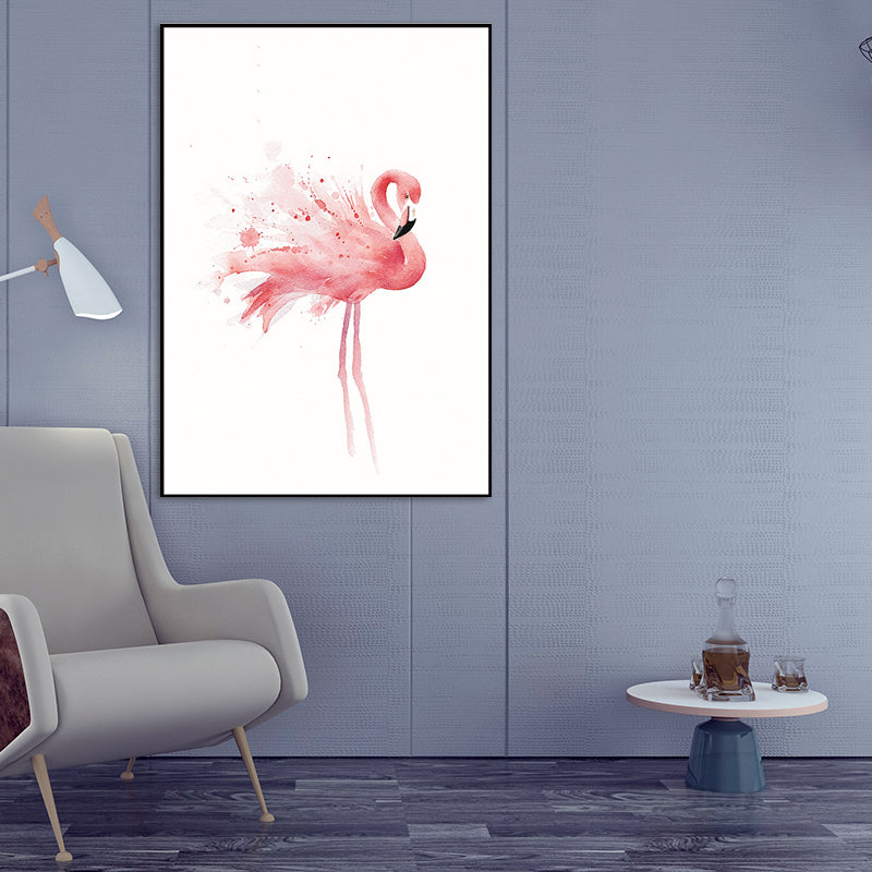 Trendy Flamingo Painting Wall Art for Living Room Animal Print Canvas in Pink-White