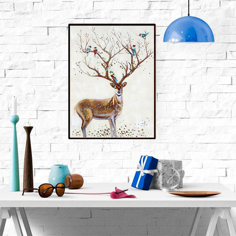 Brown Deer Painting Wall Art Textured Surface Canvas Print for Childrens Bedroom